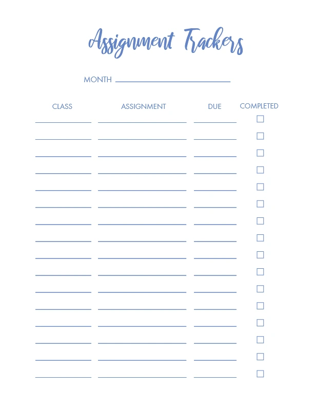 minimalist assignment tracker template printable free downlaod pdf