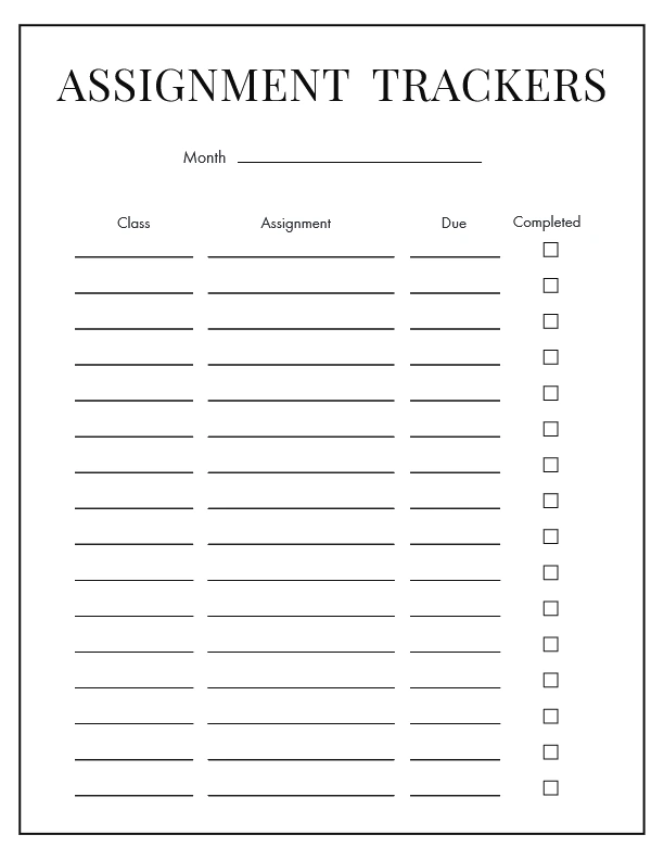 Bold Header free assignment tracker template printable free downlaod pdf