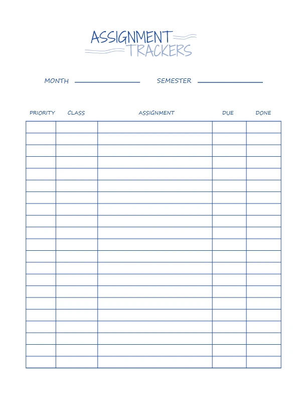assignment tracker pdf aesthetic free download