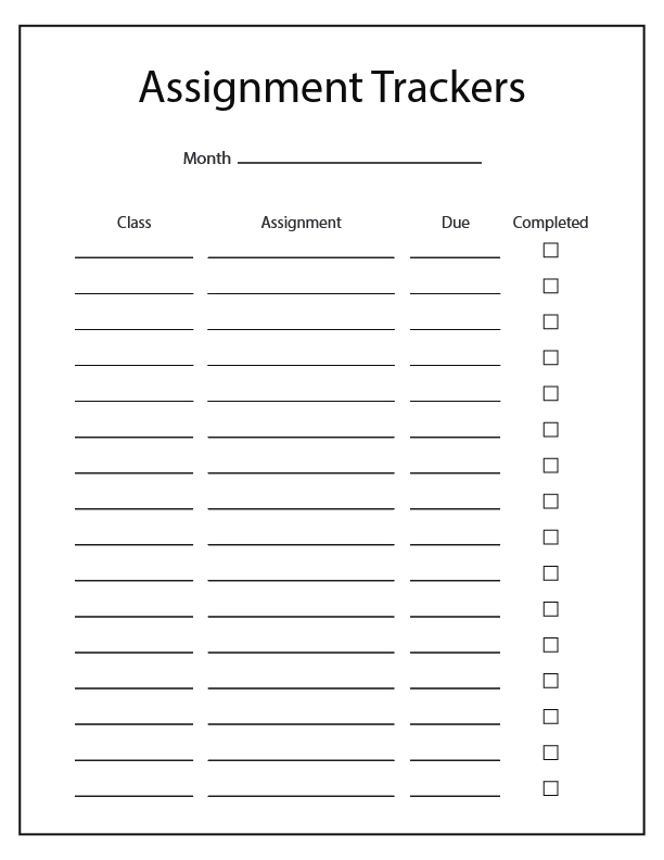 simple free assignment tracker template pdf