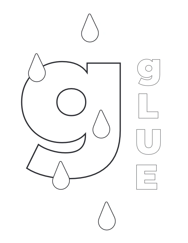 Lowercase g with decorative drops coloring page