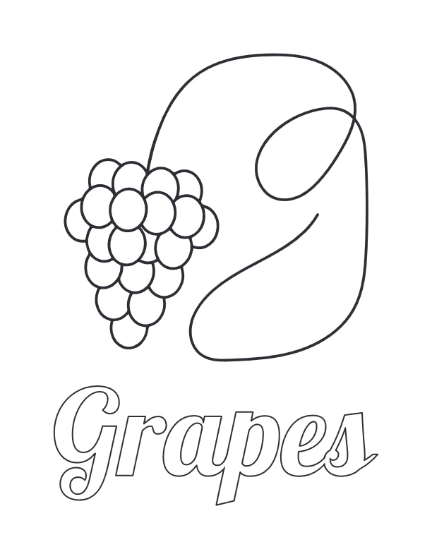 Grapes connected to lowercase g coloring page