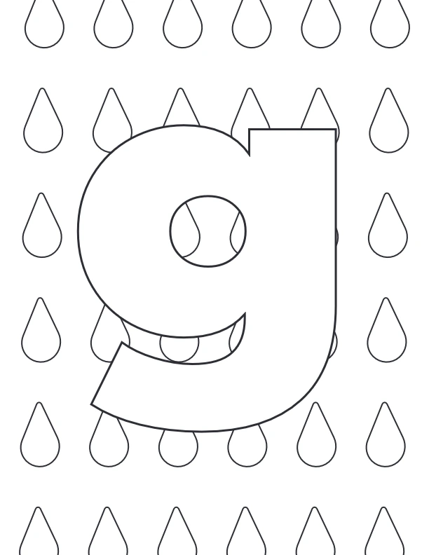 Lowercase g with drop pattern background coloring sheet