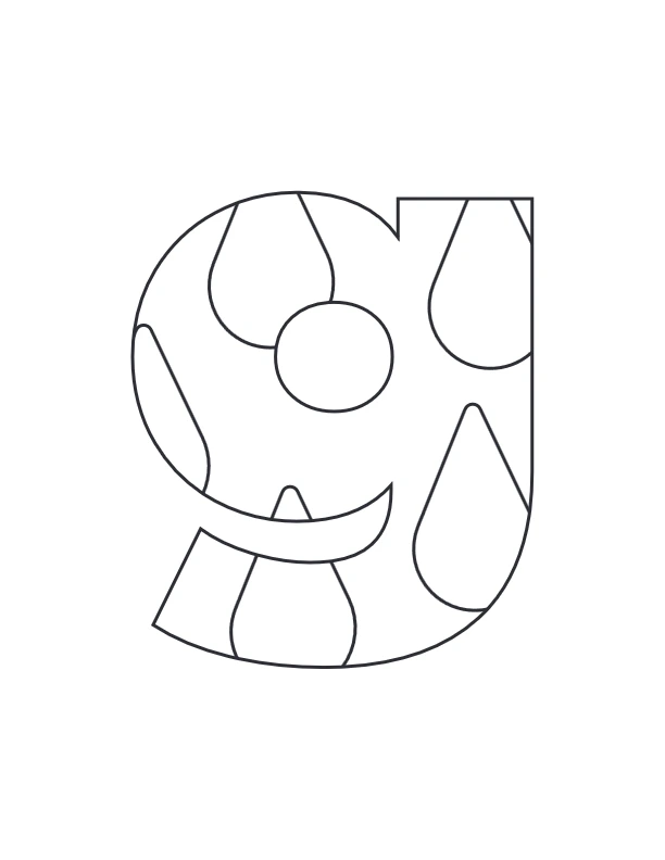 Lowercase g with large drop shapes coloring worksheet
