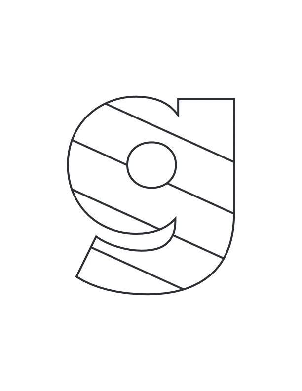 Lowercase g with diagonal stripes coloring page