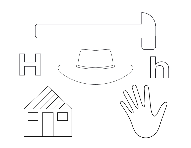 Mixed H objects coloring page