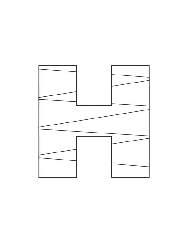 Uppercase H with stripe pattern coloring page