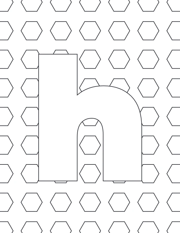 Lowercase h with honeycomb background coloring page