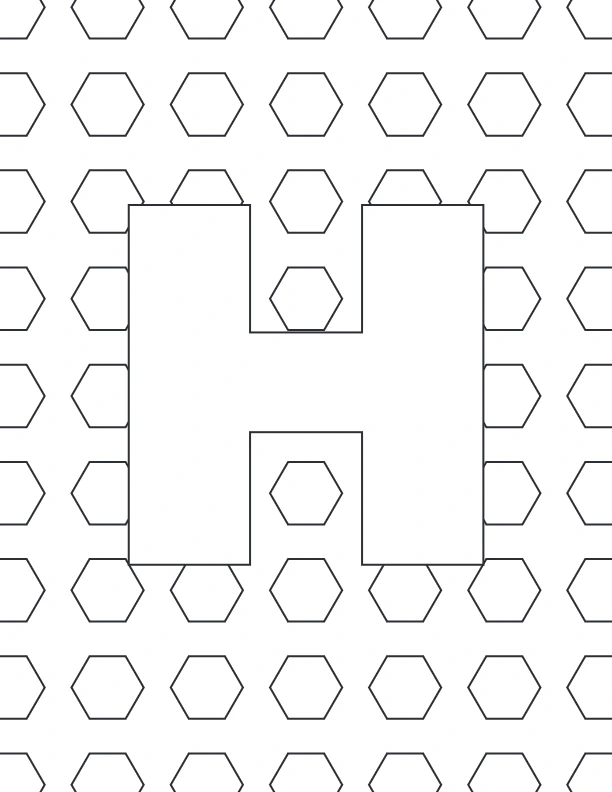 Uppercase H with honeycomb background coloring page