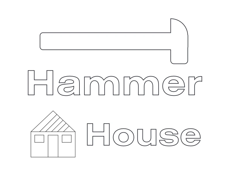 Hammer and House words coloring page