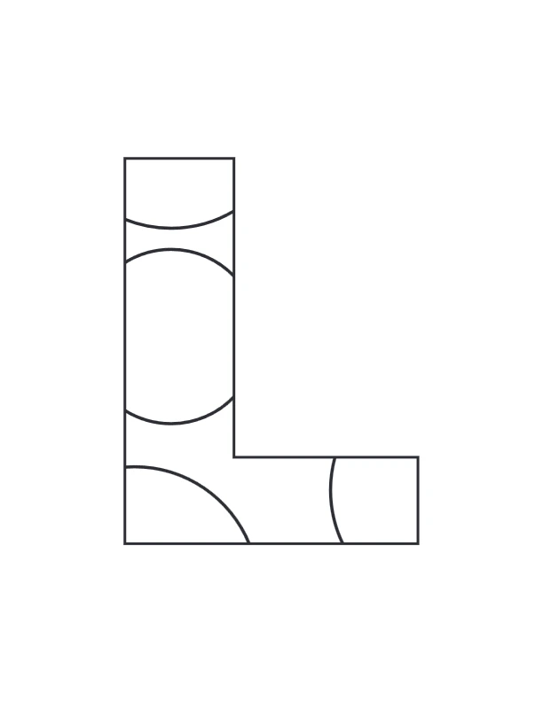 Letter L coloring page with curved abstract sections