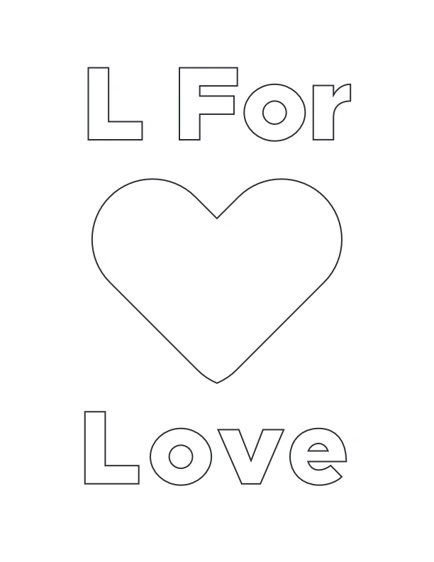L for Love coloring page with heart illustration