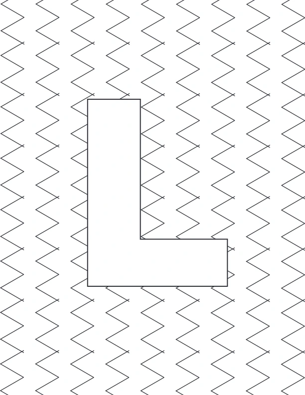 Letter L with zigzag patterned background coloring page