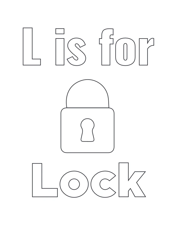 L is for Lock coloring page with padlock illustration