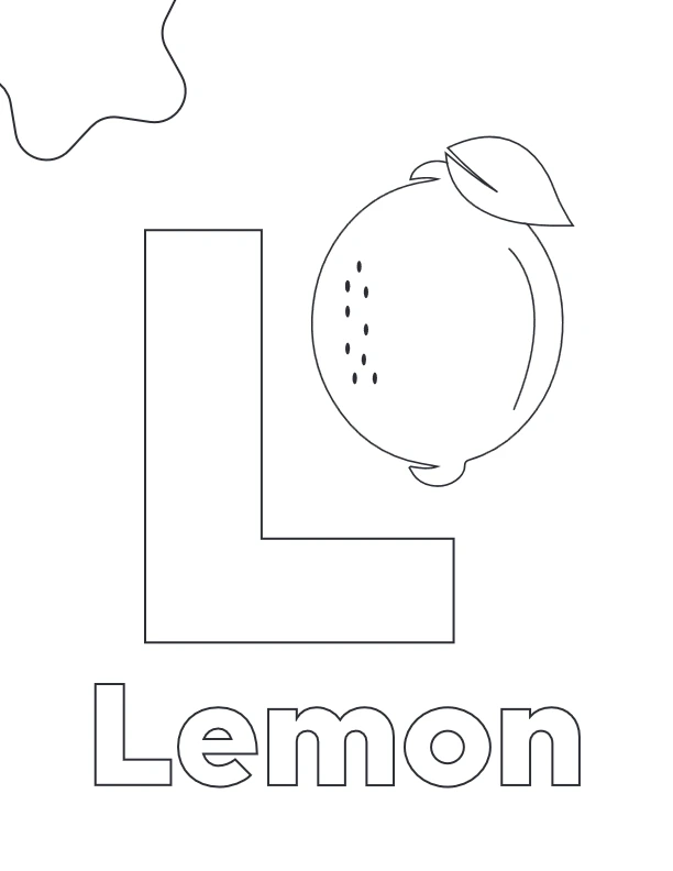 Big Letter L with Lemon word and illustration coloring page