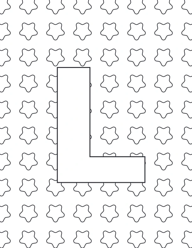 Letter L coloring page with star pattern background