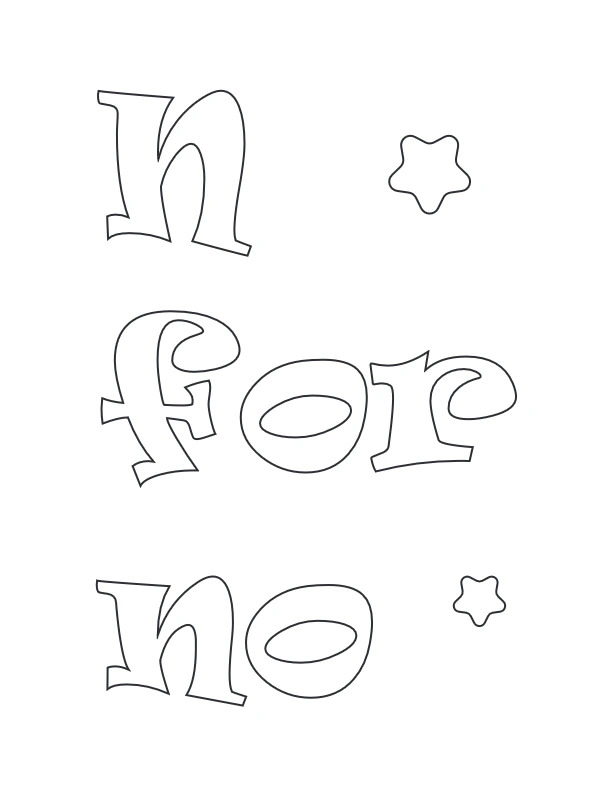 Fun cartoon-style “n for no” coloring page