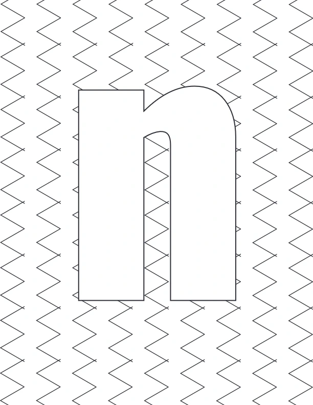 Lowercase n divided with lines for coloring