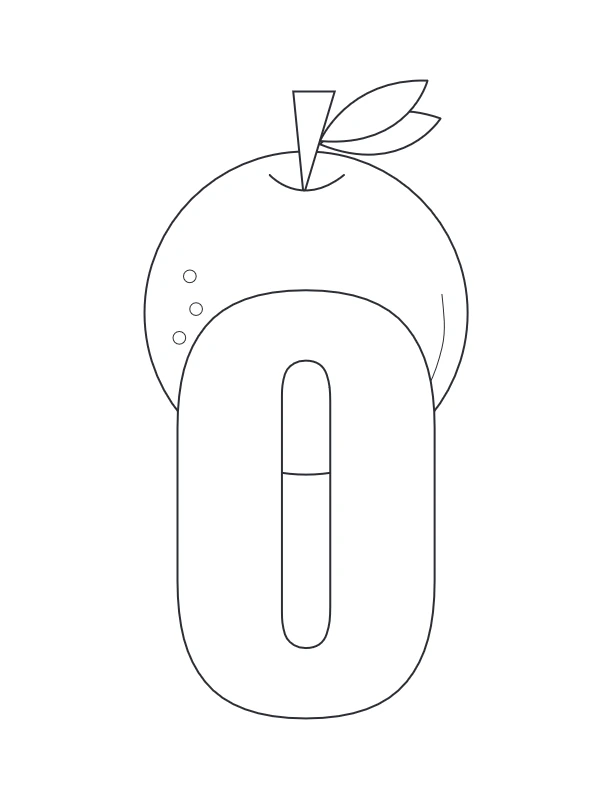 Letter O with orange fruit design coloring page
