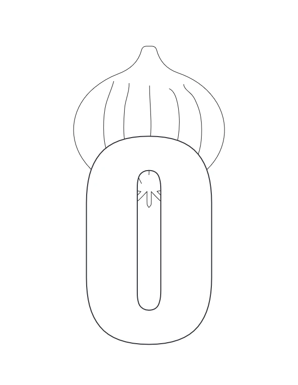 Letter O with onion design coloring page