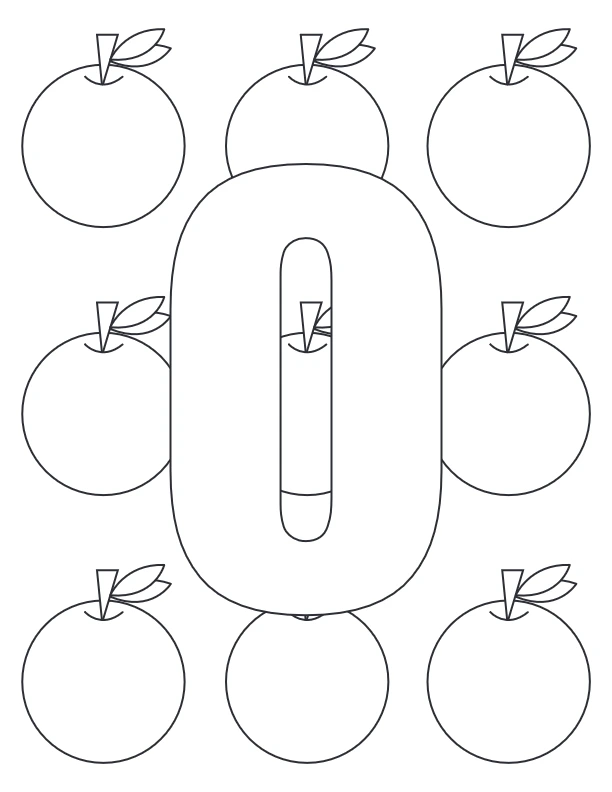 Letter O with multiple orange fruits coloring page