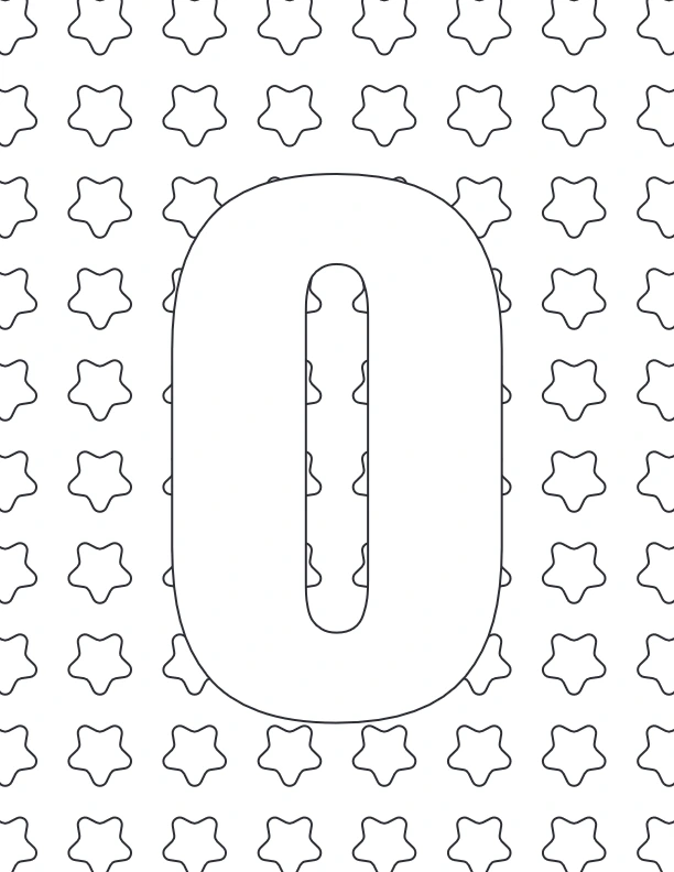 Letter O with star pattern background coloring page