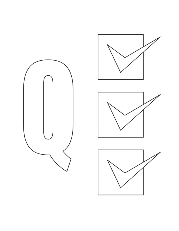 Letter Q with check mark coloring sheet
