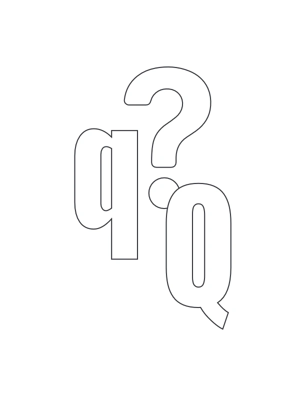 Uppercase and lowercase Q coloring page with a question mark