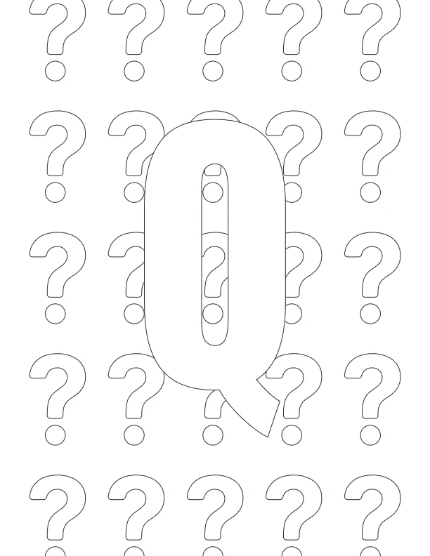 Uppercase Q coloring page with question mark background