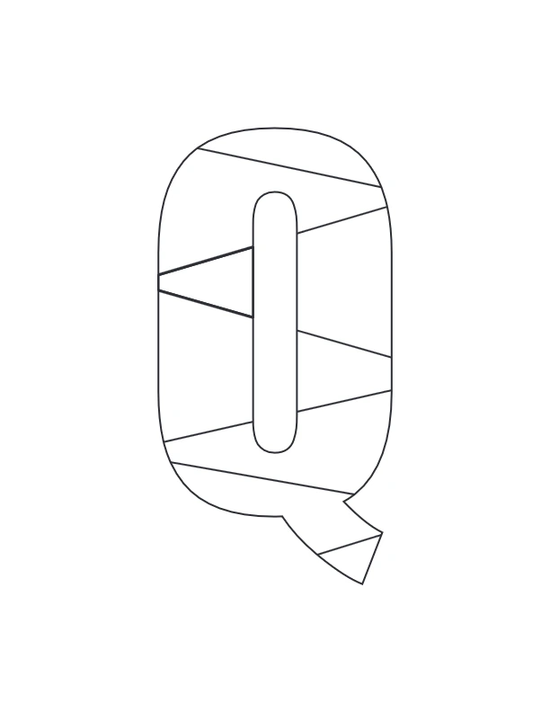 Uppercase Q coloring page with inside sections