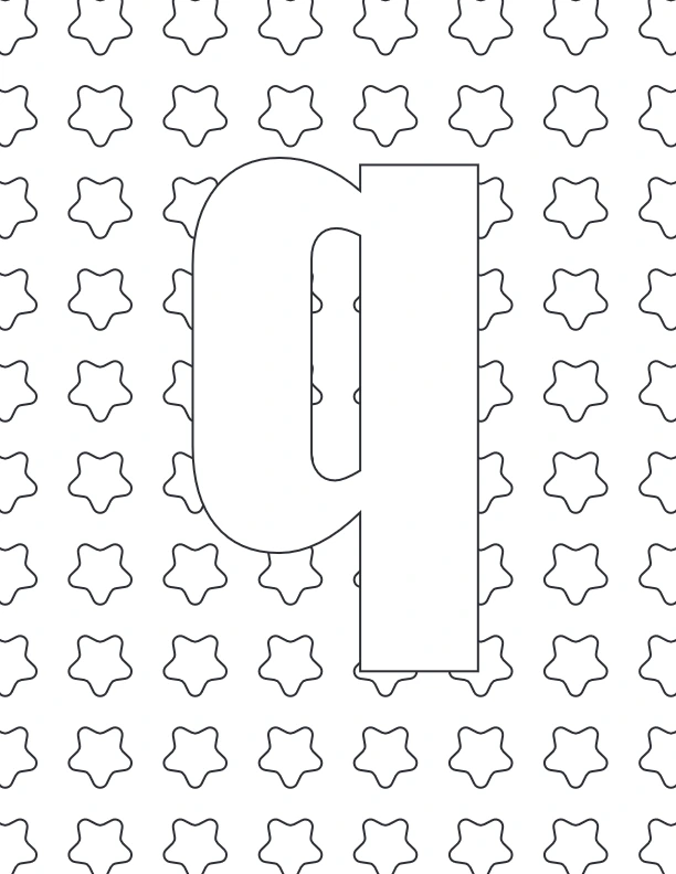 Lowercase q coloring page with star background
