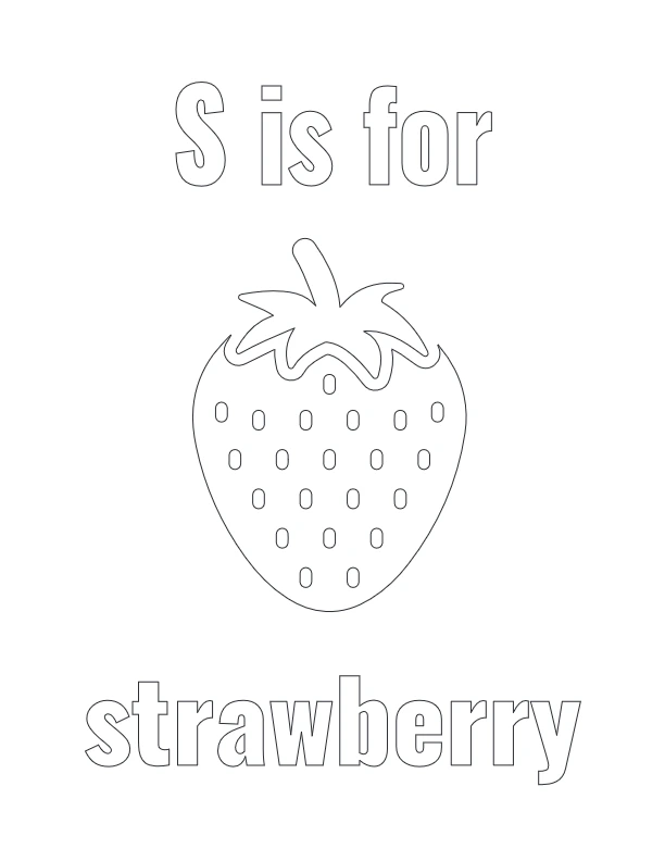 Letter S is for Strawberry coloring worksheet