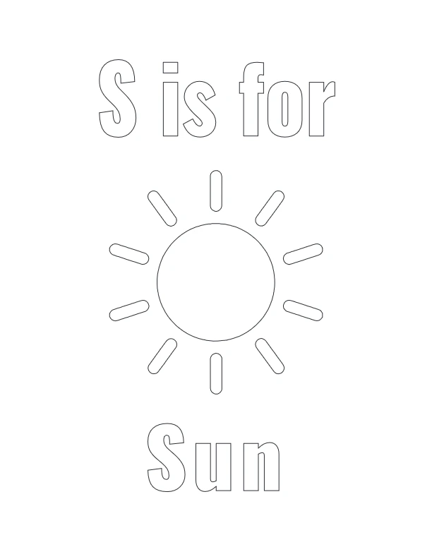 Letter S is for Sun coloring worksheet