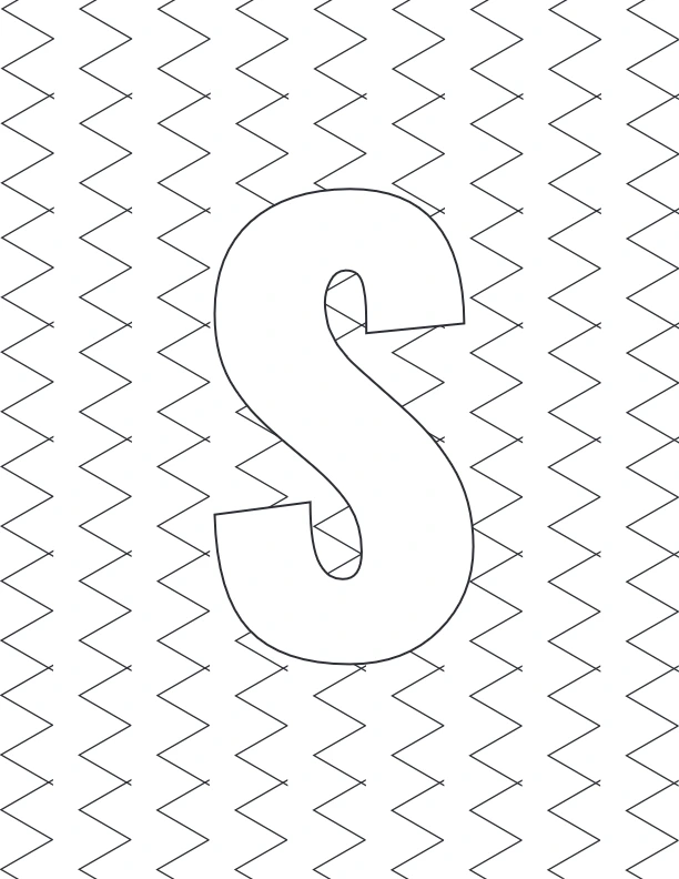Letter S coloring page with zigzag background
