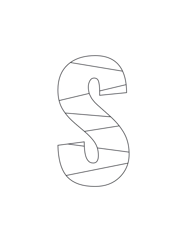 Letter S coloring page with diagonal stripes
