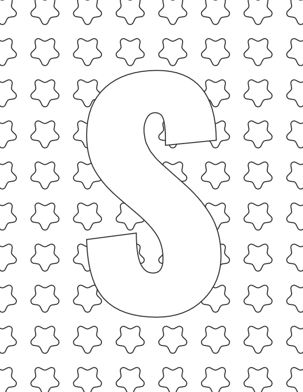Letter S with stars background coloring page