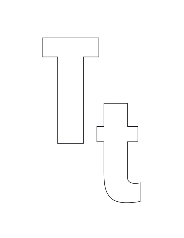 Uppercase and lowercase T coloring page together