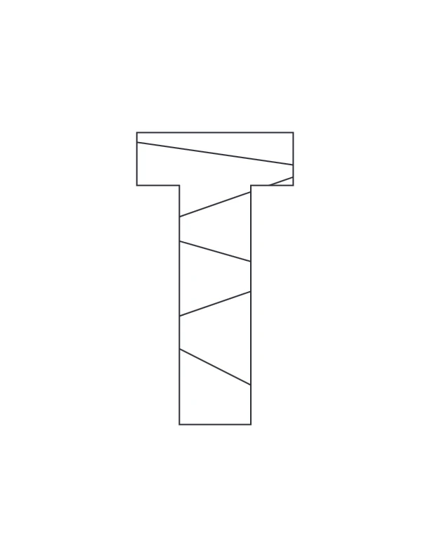 Uppercase T coloring page with geometric diagonal segments
