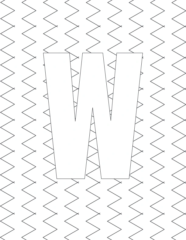 Letter W with zigzag background coloring sheet