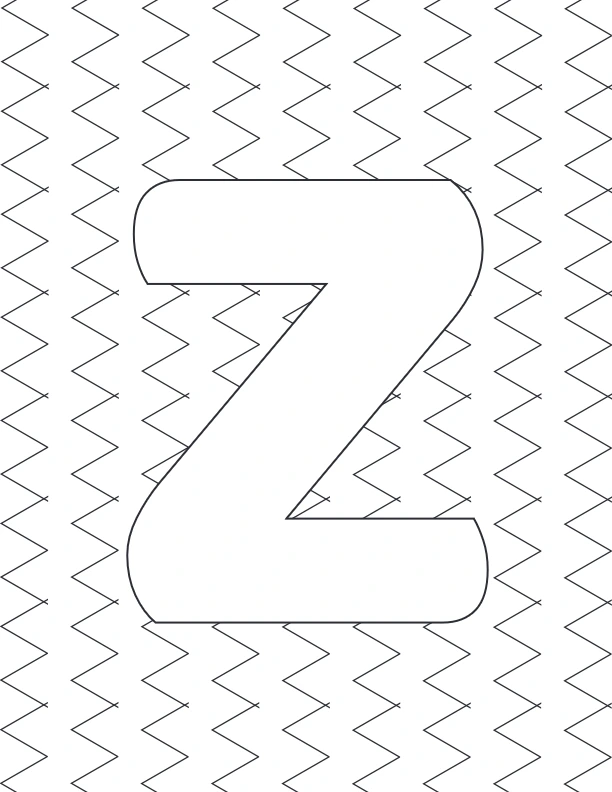 Letter Z with zig-zag background coloring page
