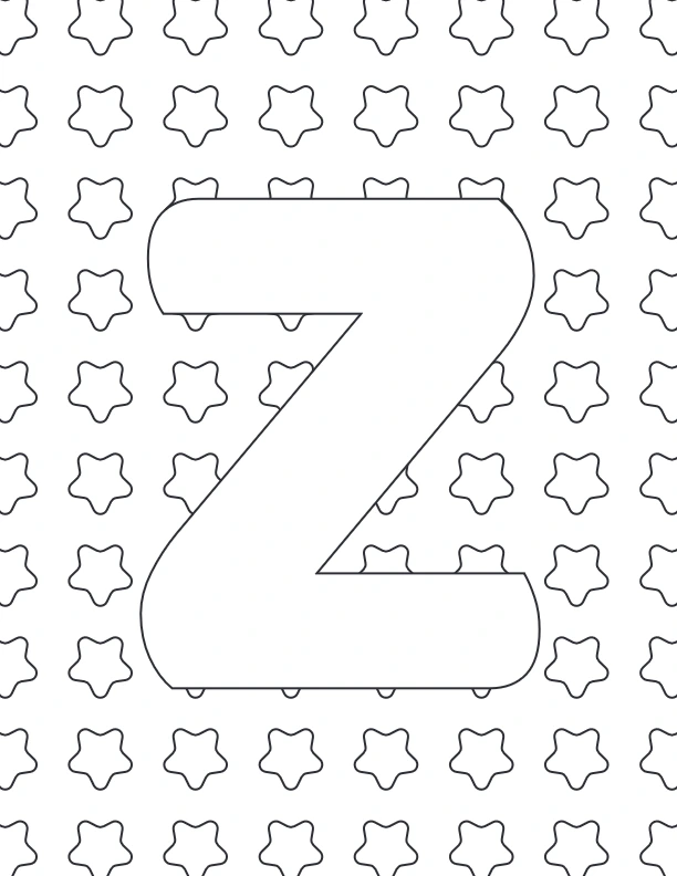 Letter Z with star background coloring page