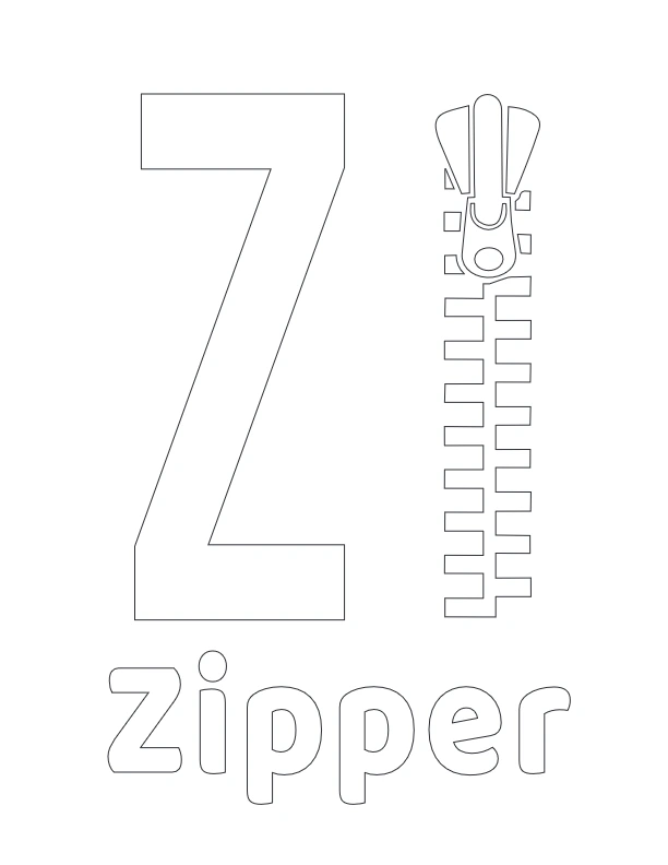 Letter Z with zipper design coloring page
