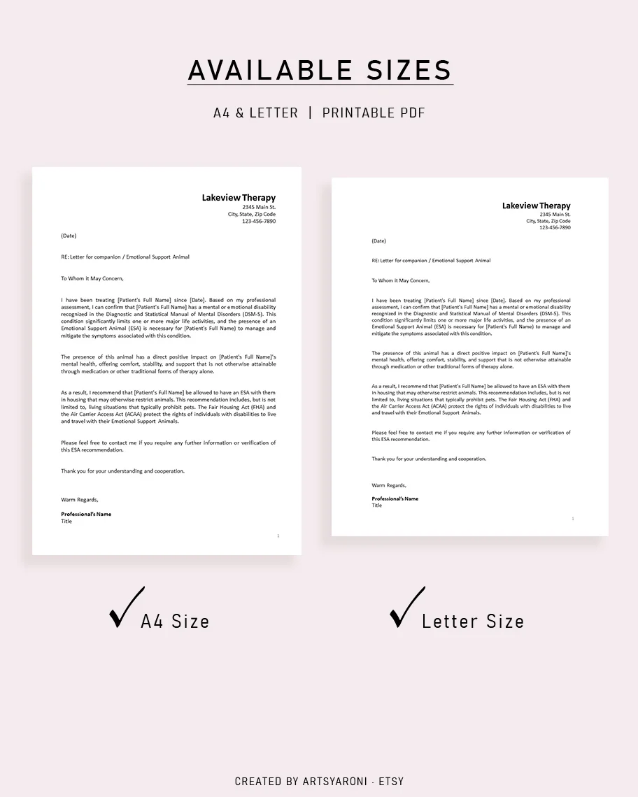 ESA Letter PDF Printable All Sizes and Formats in One Place