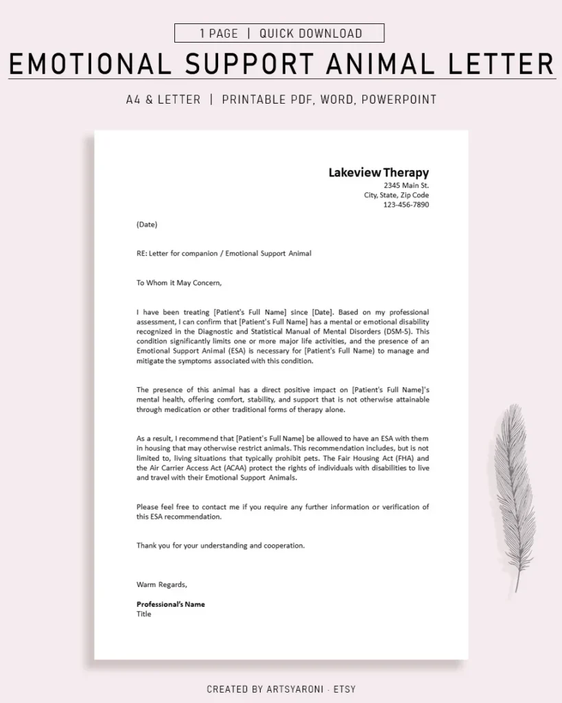 Emotional Support Animal (ESA) Letter – Complete Guide & Templates